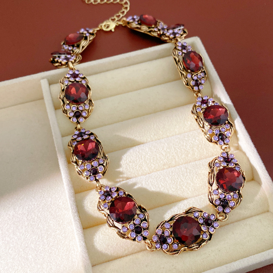 Medieval vintage diamantes oval collar retro delicado clavícula de lujo ligero conjunto de joyería de lujo mujer
