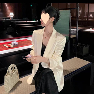 French High-End Acetate Satin Suit Jacket for Women 2025 Spring & Fall New Korean Style Loose Casual Elegant Suit