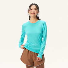 新款美利奴美丽诺羊毛速干衣女长袖T恤上衣户外运动登山徒步跑步