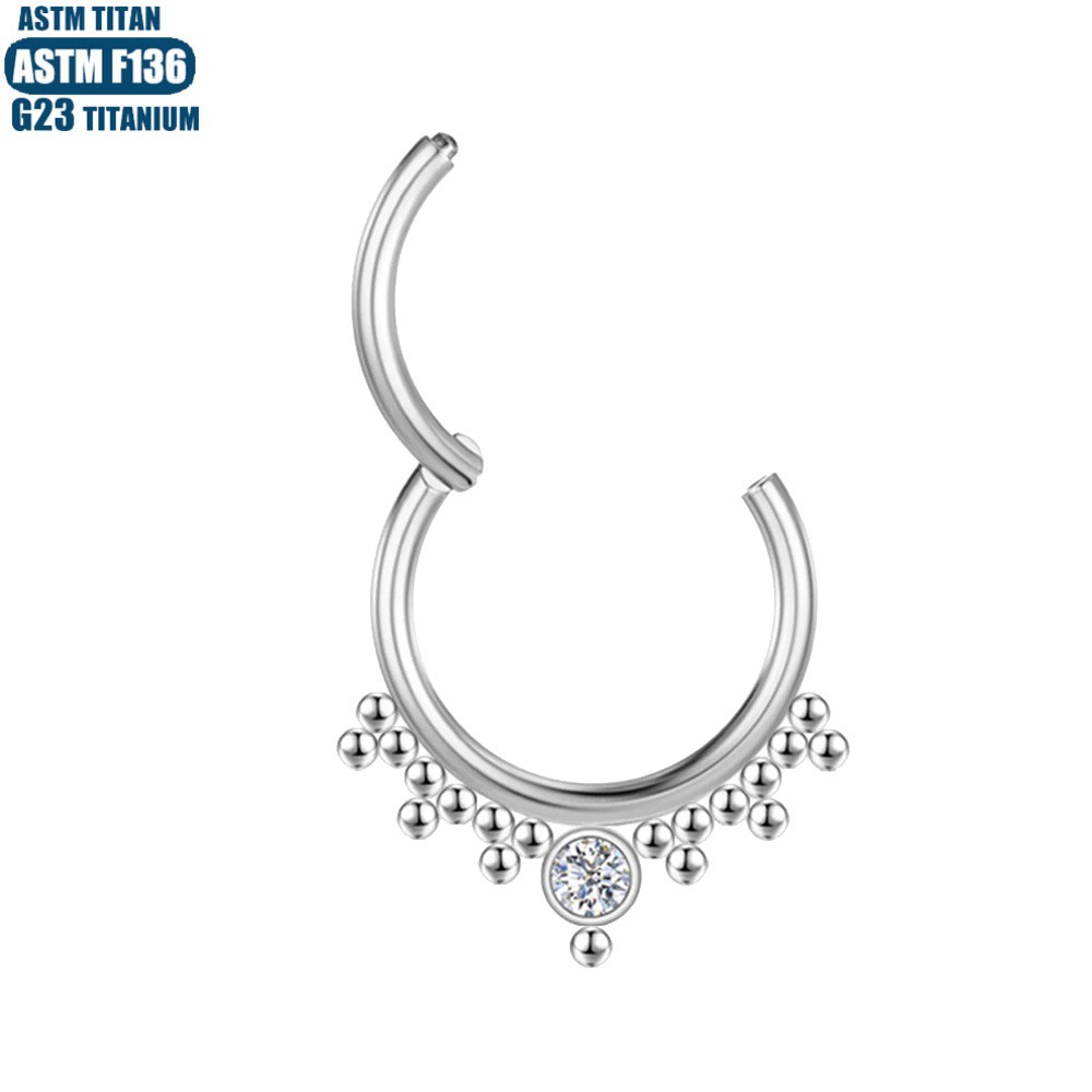 G23 Nose Ring - Titanium Zircon Cluster Bead Seamless Hoop for Septum, Tragus, Cartilage Piercing detail image 9