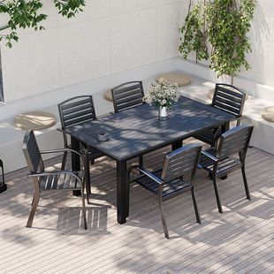 Outdoor Plastic Wood Tables and Chairs, Courtyard Anti-Corrosion Wood Waterproof Open-Air Coffee Outdoor Balcony Leisure Garden Combination