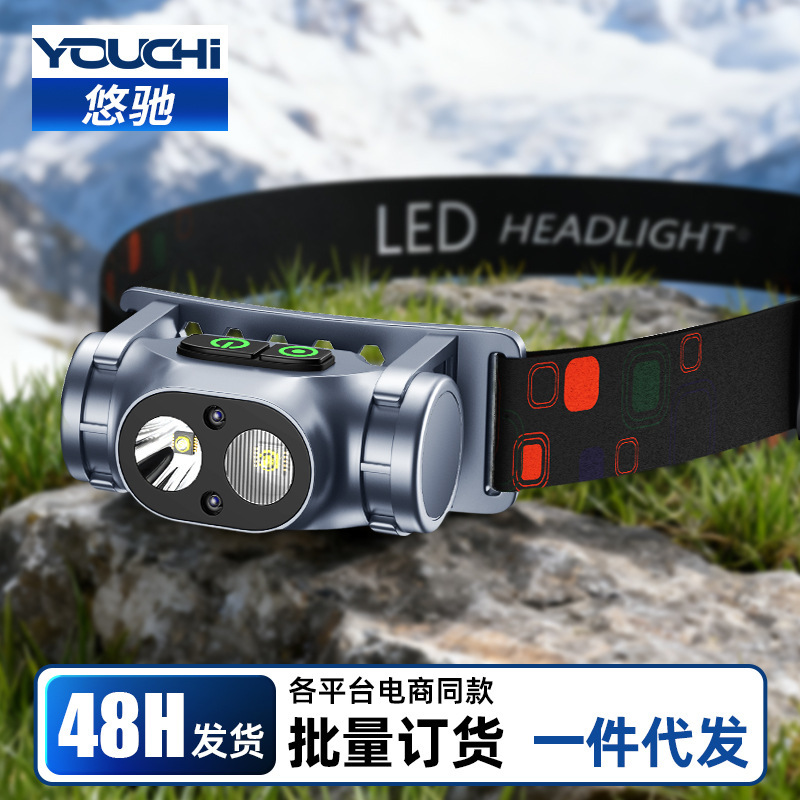 Fishing Headlight New Ultra-Bright Sensor Charging Head-Mounted Lighting Large Capacity Battery Life Mountaineering Night Climbing Led Light
