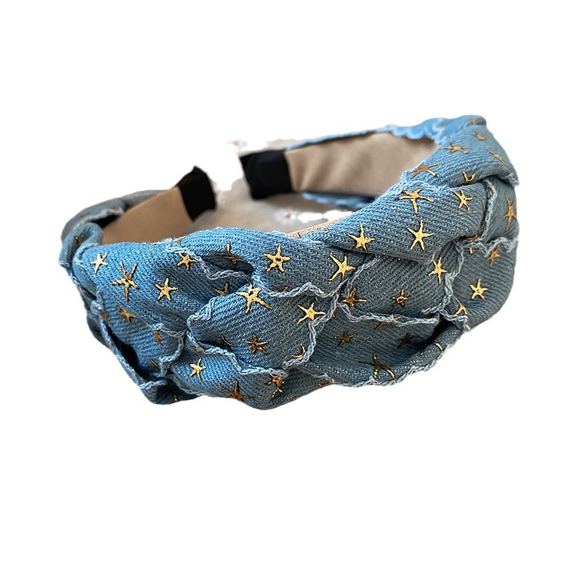 Fascia per capelli in denim con stelle, da donna, nuova fascia di alta qualità, fascia per capelli con pressione elevata del teschio, design alla moda, accessori per capelli versatili_voghion.com