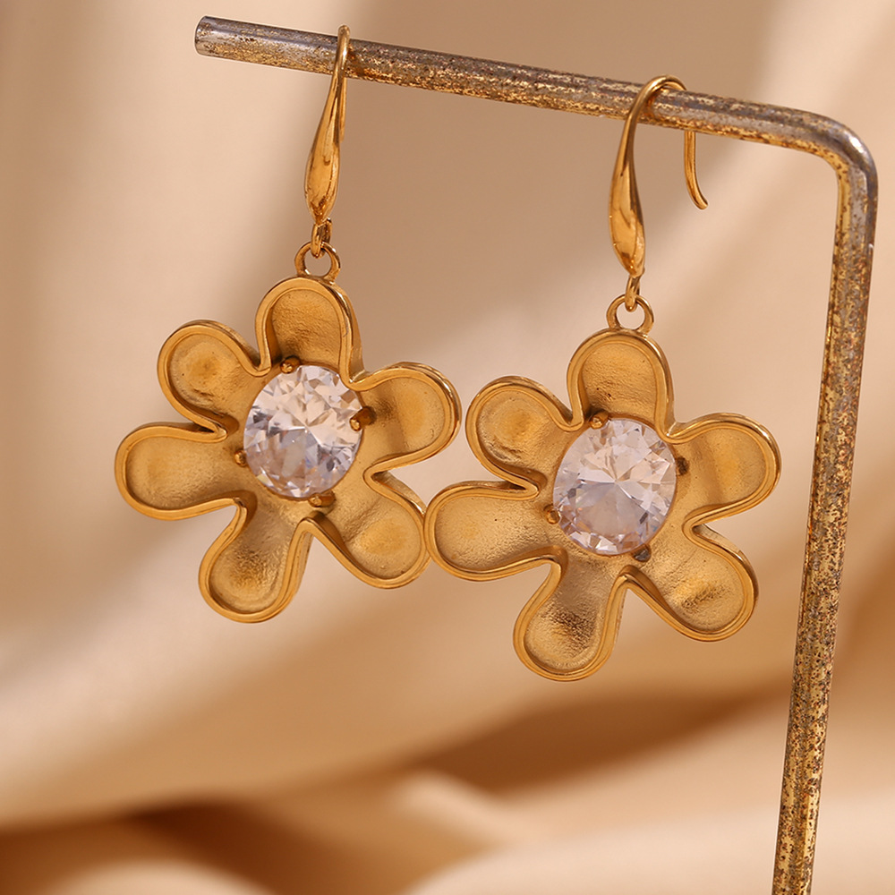 Flower Pendant Stainless Steel Earrings