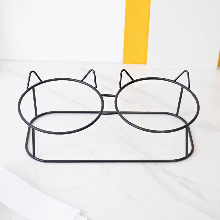 Tazón para gatos tazón de vidrio transparente doble tazón de comida para gatos de gran capacidad tazón de agua antidetonante fácil limpieza saludable oblicua protección del cuello fabricante