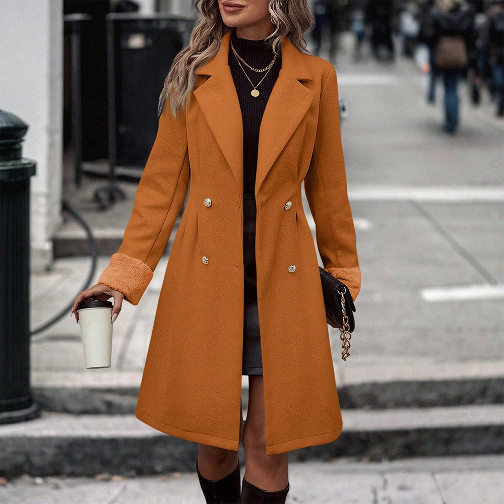 Gabardina de mezcla de lana a medida: abrigo de mujer de largo medio con cinturón y solapa con muesca (tallas XS-XL, poliéster-spandex, colores personalizados)_voghion.com