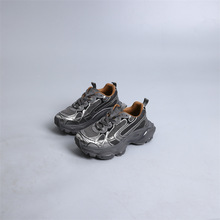 2025年春秋休闲老爹鞋厚底增高真皮系带拼接透气运动鞋女厚底潮流