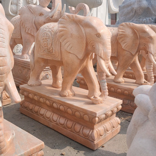 Evening Red Stone Sculpture White Jade Stone Sculpture Elephant Pair of Doorway Lucky Elephant Stone Sculpture Animal Sculpture