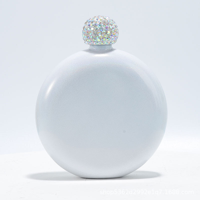 Regalo de gama alta Amazon transfronteriza 304 olla de vino de acero inoxidable pintura brillante cubierta de diamante 5oz ronda portátil Dama