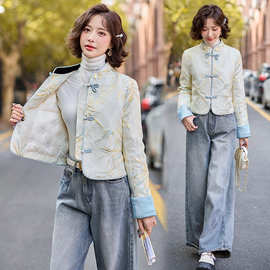 实拍新中式国风轻薄羽绒服女短款2026年新款冬白鸭绒唐装提花外套