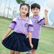 韩版儿童运动套装夏款洋气短袖短裤棉男女宝宝紫色园服两件套童装