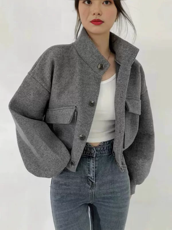 Демисезонное oversize шерстяное пальто-куртка в корейском стиле, norns girl, серый/черный/абрикосовый