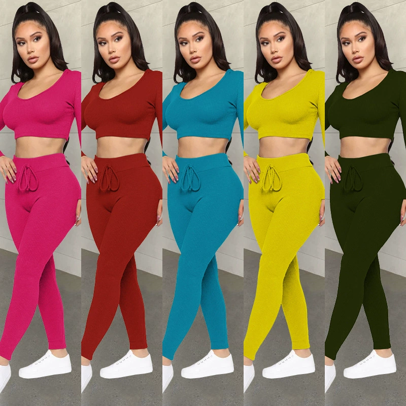 G8008 Европейская и американская Женская трансграничная Новая модная спортивная осенне-зимняя однотонная шапка с длинными рукавами в рубчик, комплект из двух предметов