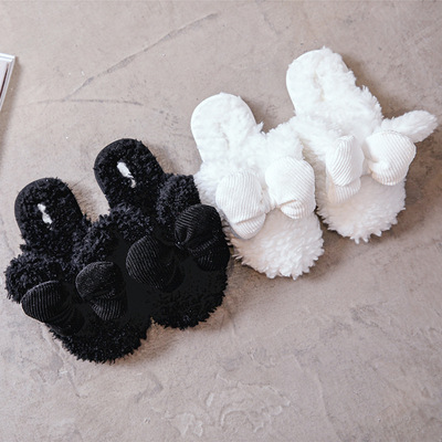 Autumn and winter Home Furnishing keep warm Curly Cartoon Ears Baotou indoor bow lovers black Cotton slippers