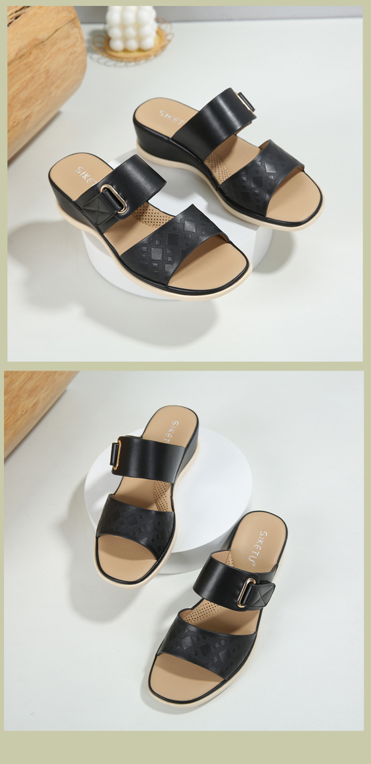 Dép sandal nữ xỏ ngón quai khóa mùa hè phong cách Âu Mỹ, đế bệt thoải mái — Màu đen, Màu hồng, Màu kaki chi tiết 15