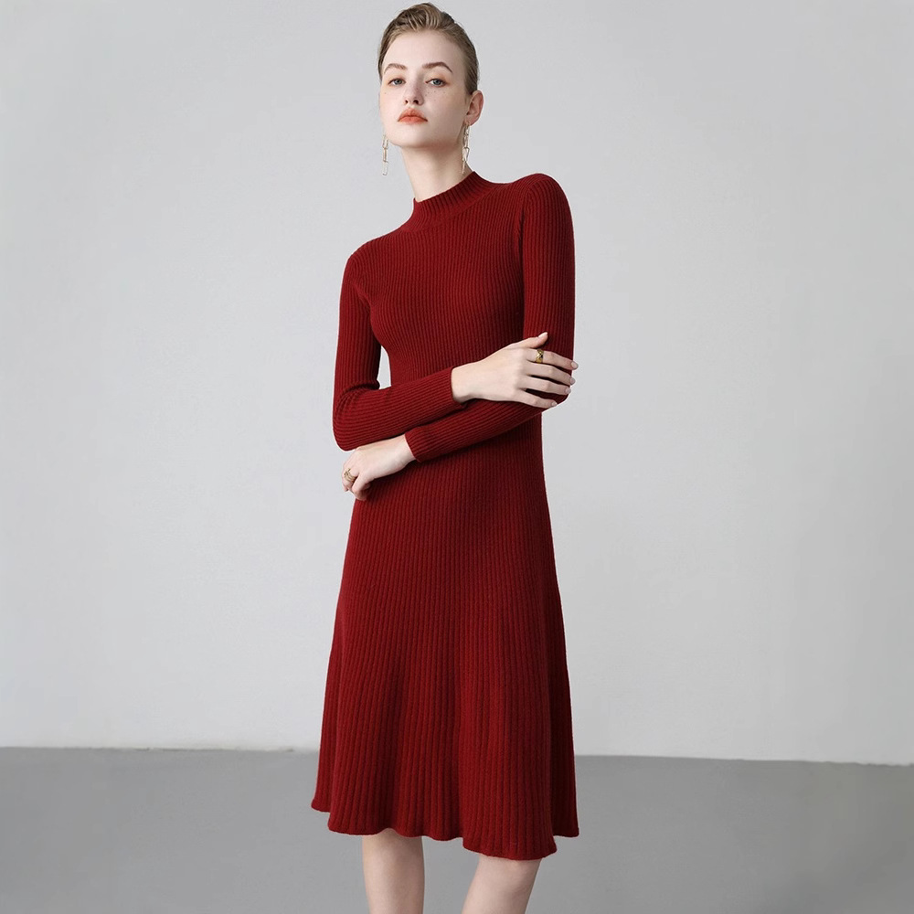 Demi-season long knitted woolen dress