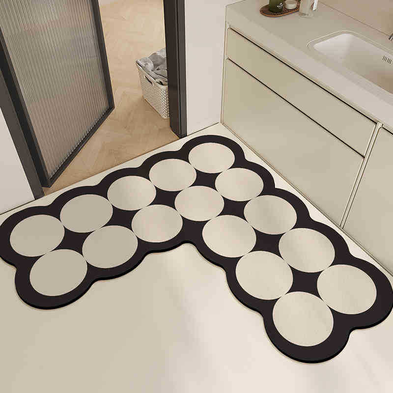 L-shaped Corner Bathroom Mat, Non-slip And Water-absorbent, Quick-drying Diatomite Foot Mat For Toilet Entrance_voghion.com