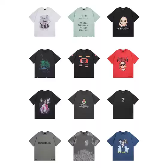 Cross-Border Trendy Paris B Brand Summer New Celebrity Art Graphic Letter Print Distressed Crew Neck Unisex T-Shirt