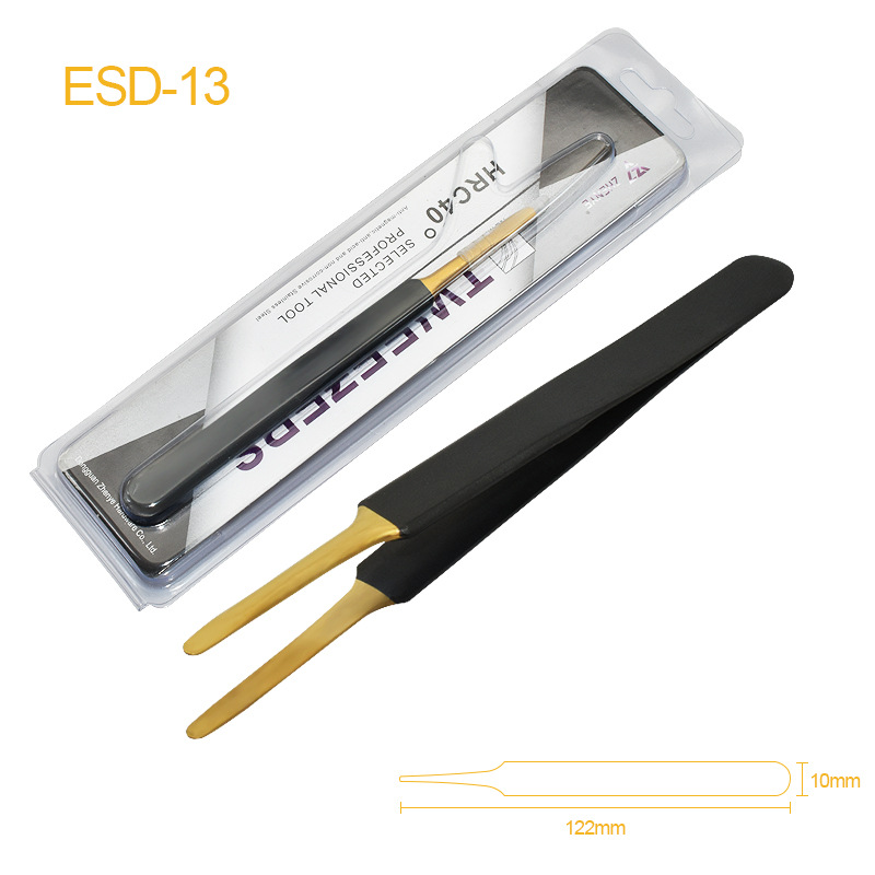 Pinzas de acero inoxidable para manualidades, pinzas puntiagudas para decoración de uñas, pestañas postizas, herramienta antiestática ESD-15 para bisutería.