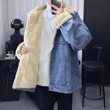 美式羊羔毛牛仔外套男冬季宽松加绒加厚棉服潮牌港风情侣保暖棉衣