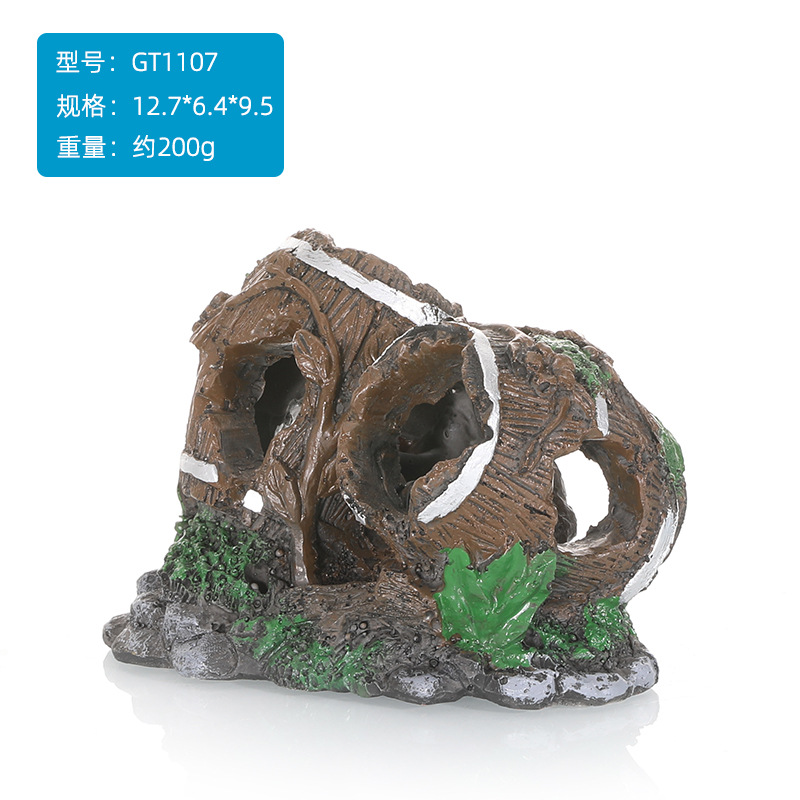 Pecera decoración de paisajismo barril de madera roto barril de vino arrastre mascota serpiente lagarto cueva acuario casa de refugio fábrica decoración hecha a mano