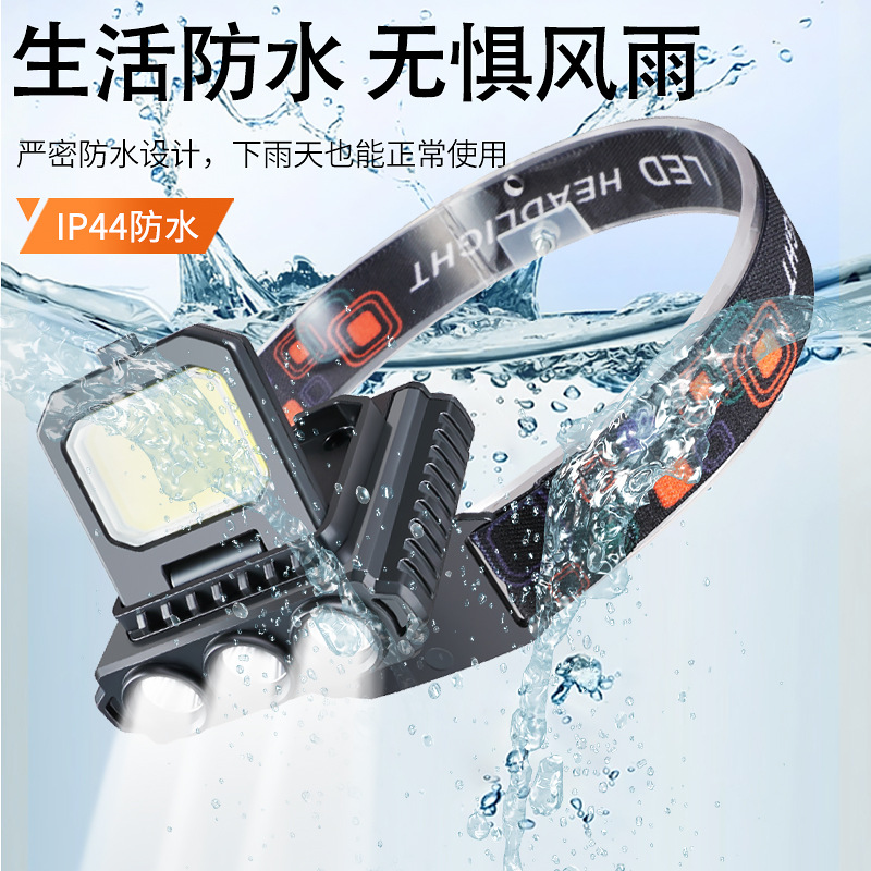 Transfronterizos multifuncional fuerte cabeza calva al aire libre mini led + cob hogar portátil recargable antorcha auricular al por mayor