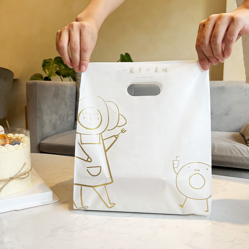 Takeaway embalaje bolsa postre comida bolsa de plástico hornear pastel panadería portátil embalaje bolsa logotipo al por mayor