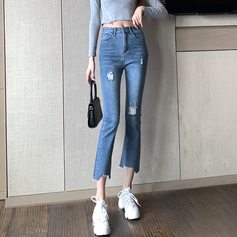 Real shot 2021 summer new hole micro-speaker jeans female small child eight pants slim nine points