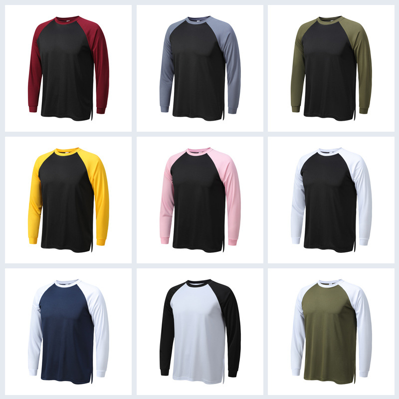 American color matching sports long-sleeved men's round neck quick-drying clothes fitness running basketball football training clothes men's t-shirt top