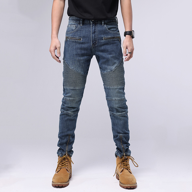 Jeans patchwork lunghi e skinny per pantaloni casual elasticizzati con piedi piccoli da uomo per pantaloni da moto da uomo_voghion.com
