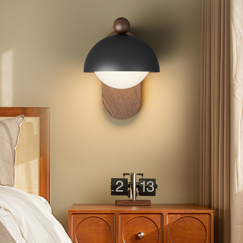 Lámpara de pared de estilo antiguo, lámpara de cabecera de dormitorio, color de nogal retro, wabi-viento silencioso, lámpara de decoración de pared de fondo de sala de estar, lámpara de pared