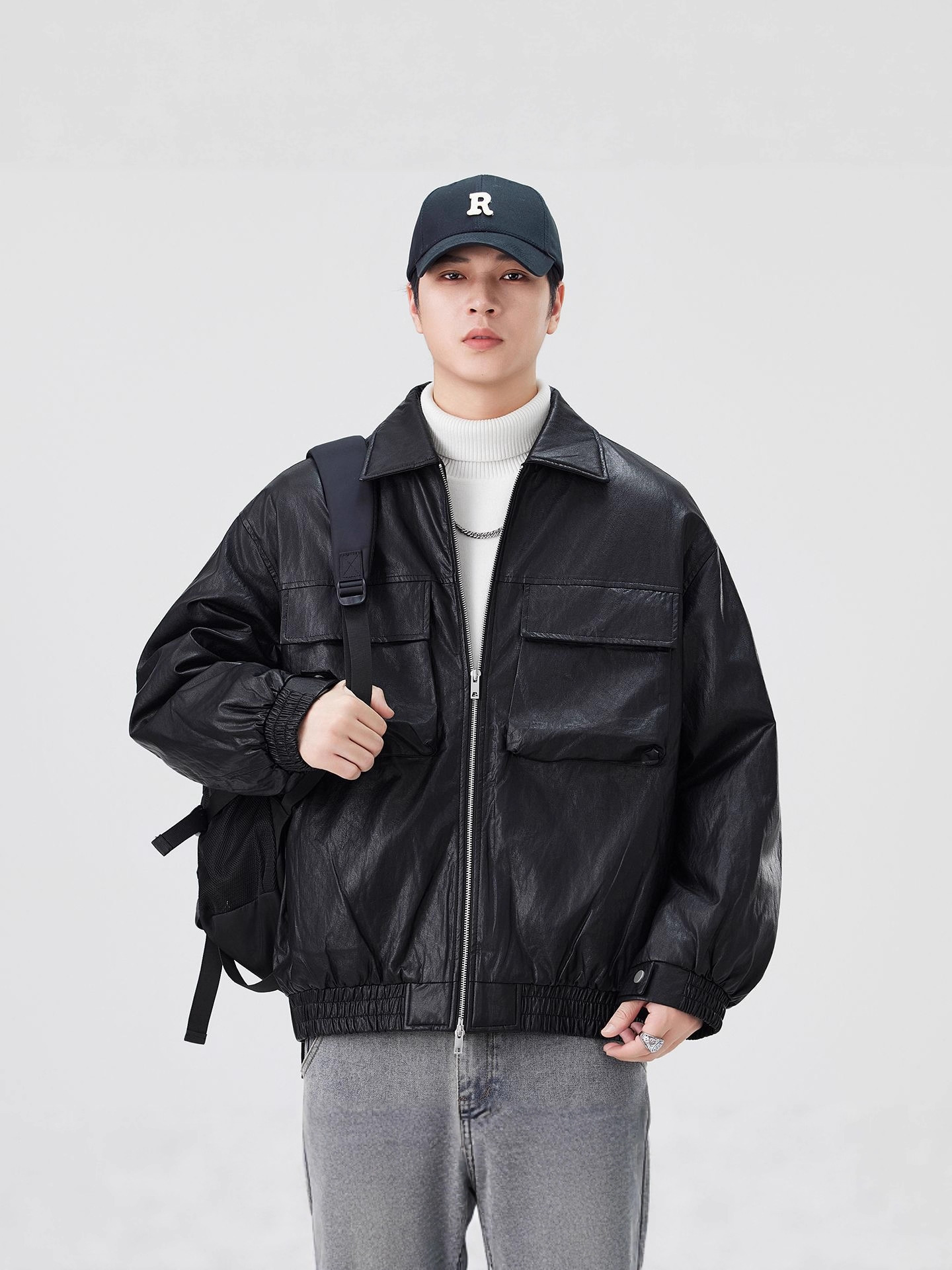Light and thin Japanese retro black denim keep warm down jacket