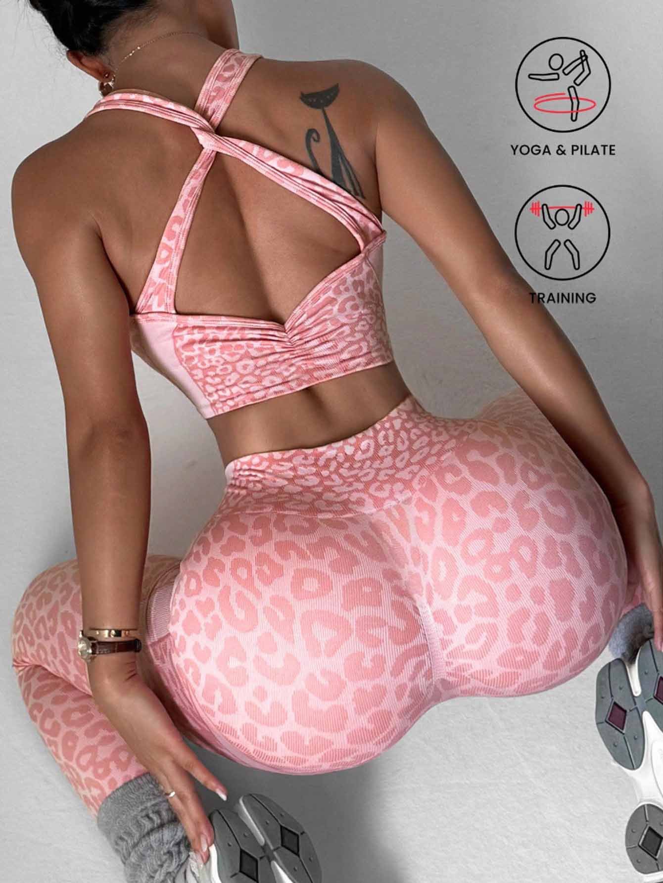 Leopard Print Seamless Yoga Set Peach Shaped Hips Long Pants Women's Fitness Wear Bra_voghion.com