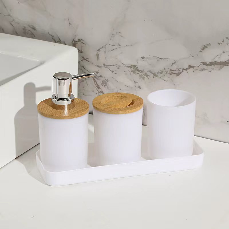 Color sólido blanco y negro de alta gama, caja de jabón, soporte de cepillo de dientes, botella de emulsión, enjuague bucal, caja de algodón, oferta transfronteriza