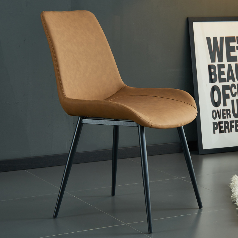 Italian Dining Chair For Home Modern Simple Nordic Restaurant Internet Celebrity Light Luxury Leather Dining Chair Wrought Iron Chair