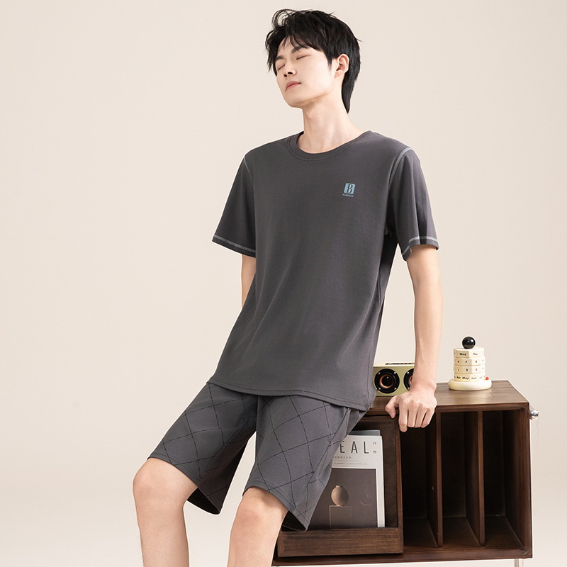 Pijamas de algodón para hombres verano 2025 nuevo cuello redondo de manga corta delgado verano se puede usar con ropa casera