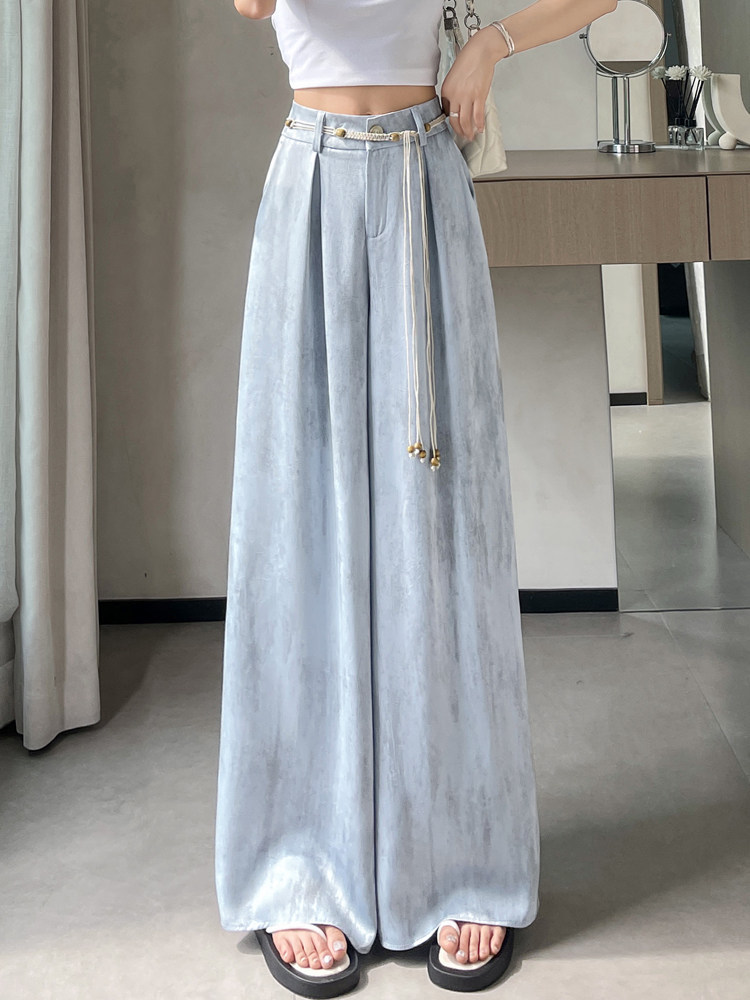 Quần culottes nữ ống rộng cạp cao chất liệu lụa mát mẻ, phong cách dáng suông dài chạm đất — Màu đen thông thường