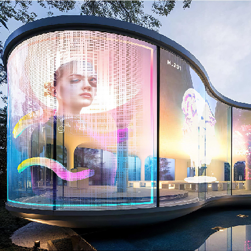 Pantalla LED de película, película de cristal, pantalla de película suave, película transparente para publicidad en ventanas interiores y exteriores, pantalla flexible ultrafina
