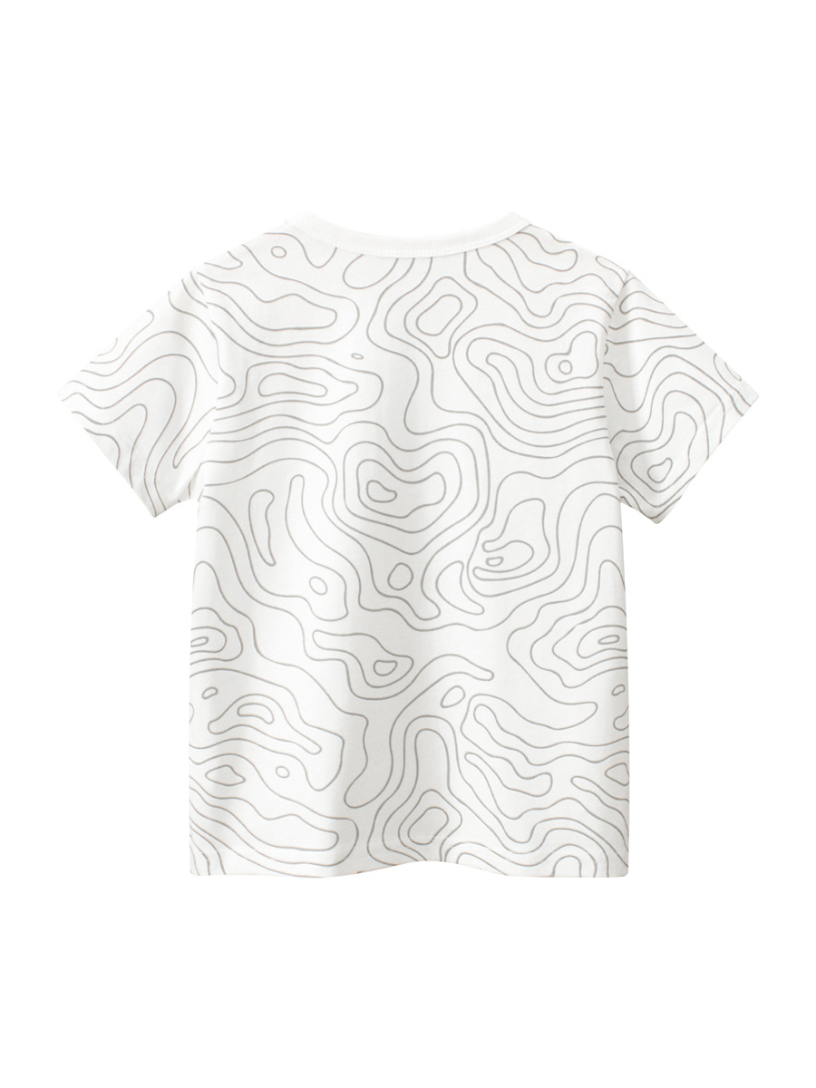 27kids niños de manga corta 2025 verano nuevo chico camiseta de impresión completa ropa de bebé cuello redondo cabello de una pieza