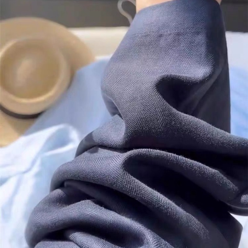 強くお勧めします！オールドマネースタイル ネイビーブルー ストレートパンツ 夏 ハイウエスト プリーツ おしゃれ 脚にフィットしない リネン スーツ パンツ|undefined
