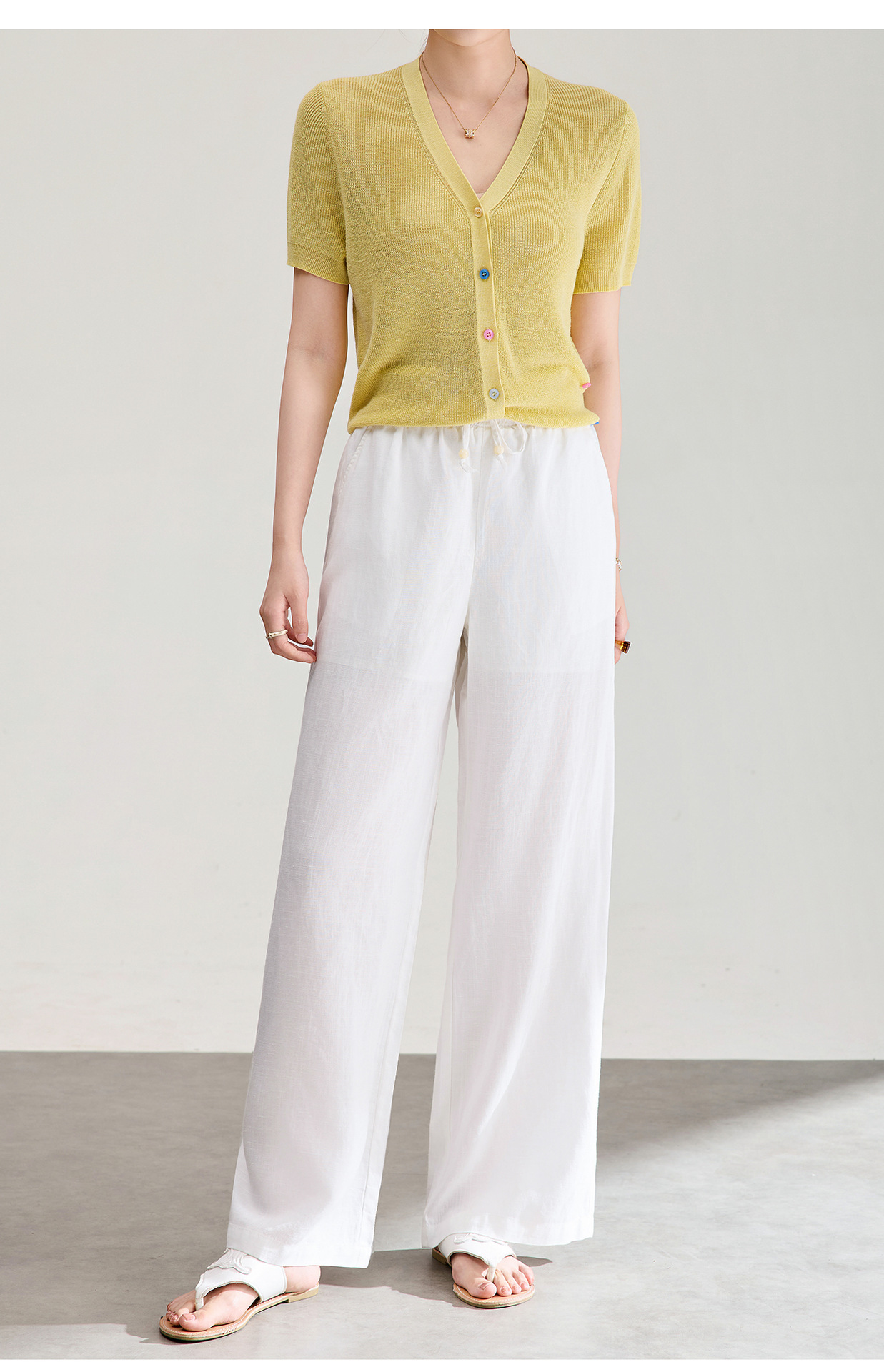 Quần culottes nữ ống rộng dáng suông vải tơ tằm pha linen chống nhăn mùa hè — Màu sắc chi tiết 19