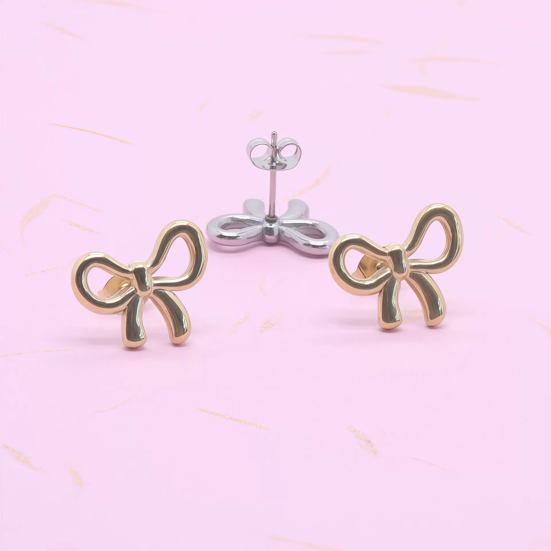 新品来袭 高级感蝴蝶结耳钉 简约通勤精致百搭不锈钢耳饰现货批发