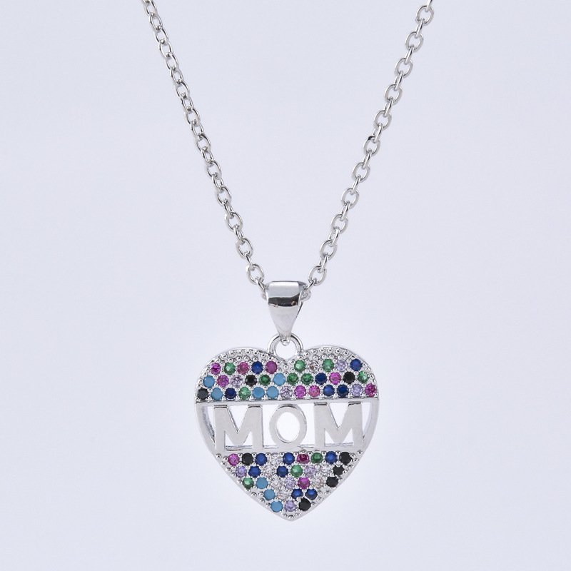 Fashion Heart-shape Letter Mom Copper Inlaid Zircon Necklace Wholesale display picture 2
