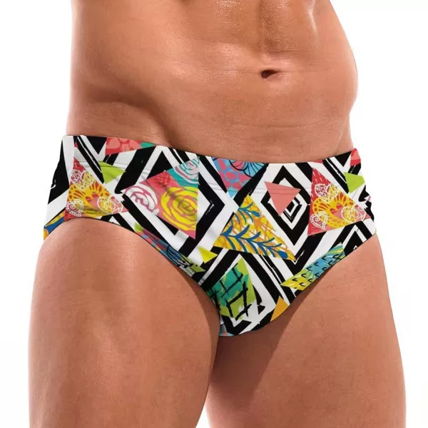 Men's Swimming Trunks, Triangle Printed Swimming Trunks, European and American Low-Waist Sexy Cup-Style Swim Trunks, Hot Spring Beach Swimming Shorts
