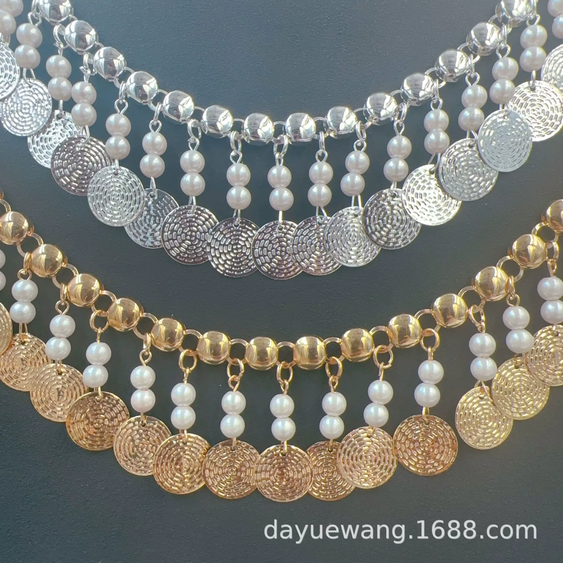 Metal accessory, ethnic chain pearl with tassels, DIY