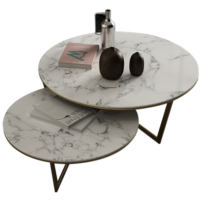 Salón de estar simple italiano de tamaño ligero de lujo mesa de té redonda combinación de tablero de roca casa mesa de té redonda de acero inoxidable