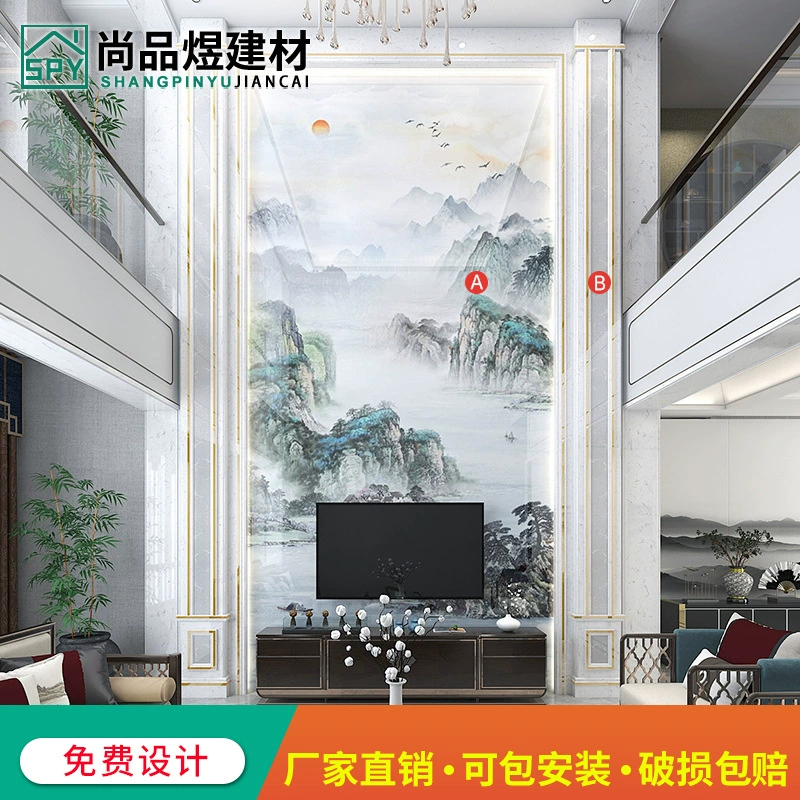 Плитка для стены под телевизор в вилле, мраморная плитка с вырезами для двухуровневой квартиры, новый открытый фойе в китайском стиле