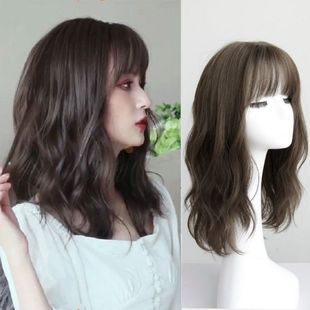 Wig Women's Mid-long Hair Full Head Realistic Shoulder-length Short Curly Hair Student Internet Celebrity Micro-curled Round Face Fashion Wig Cover
