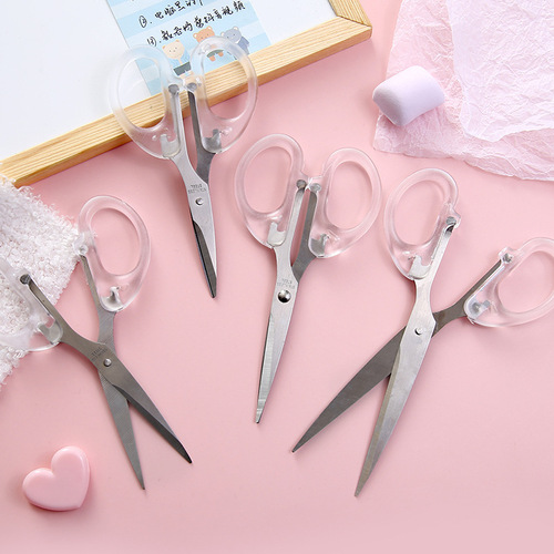 Girly Heart Ins Style Simple Transparent Small Scissors Student Handmade Art Stainless Steel Stationery Scissors Office Scissors