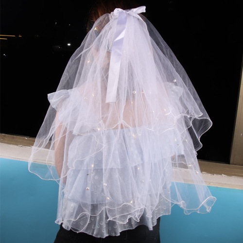 Luminous veil Woese women's veil new bow double-layer ribbon floor stall supply jewelry lamp headwear